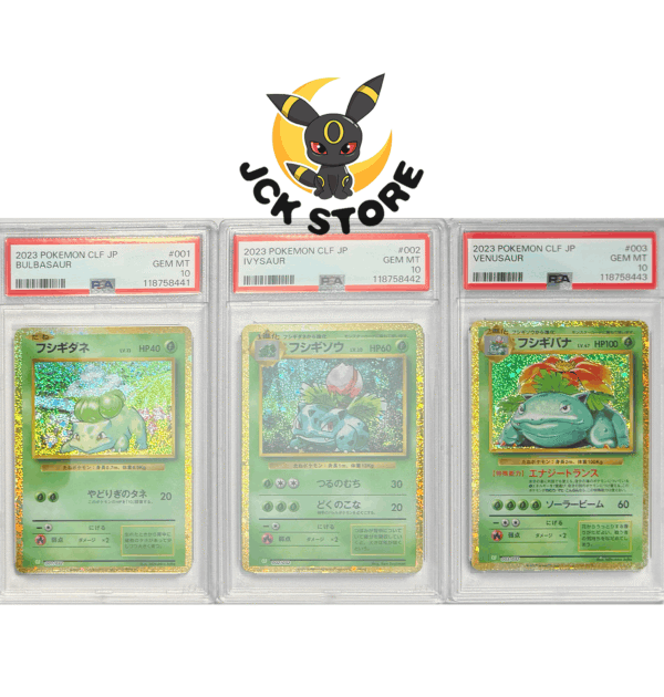 TRIO BULBASAUR 001/032, IVYSAUR 002/032  E VENUSAR 003/032 PSA10 SEQUENZIALE JAP