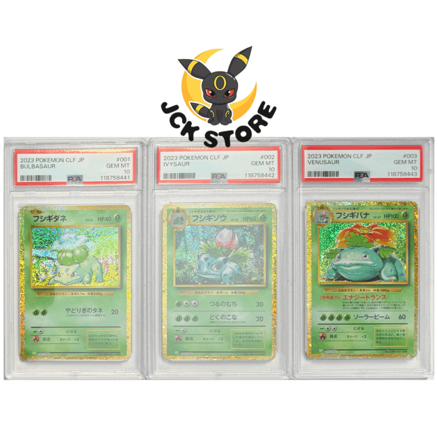TRIO BULBASAUR 001/032, IVYSAUR 002/032 E VENUSAR 003/032 PSA10 SEQUENZIALE JAP